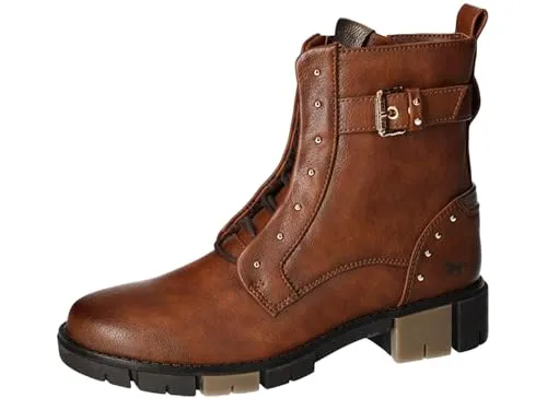 MUSTANG Stiefelette aus Lederimitat - Schnürstiefelette in Braun (40 EU) - Wanderschuhe mit wärmender Innensohle und bequemem Blockabsatz, ideal für casual Looks und lange Spaziergänge.