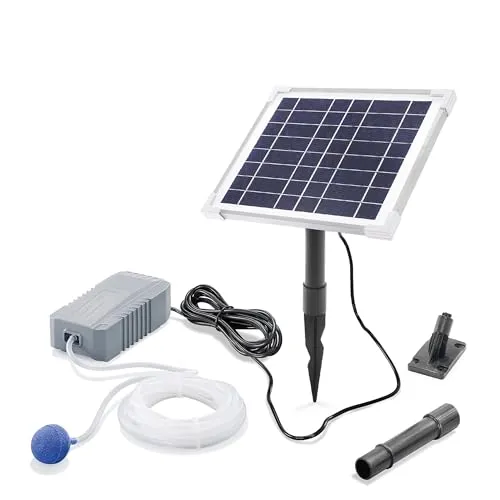esotec Solar Teichbelüfter-Set 6/130 mit LiFePO4 Akku-Speicher Luftpumpe 101848 - Wasserpumpen - Effiziente Teichbelüftung mit Solarstrom und bis zu 18,5 Stunden pumpen pro Tag dank leistungsstarkem Akku.