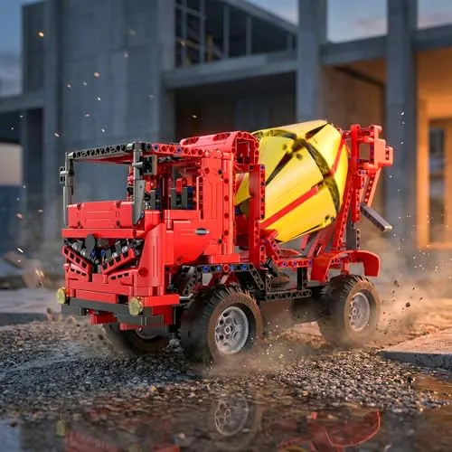 RC ferngesteuerter XXL 40cm Zementmischer aus CaDA Bausteinen, Steckbausatz DIY Spielzeug, Baustellen-Fahrzeug 814-tlg. Mega-Set a. Klemmbausteinen, Betonmischer f. Kinder, Erwachsene, Anfänger, Profi