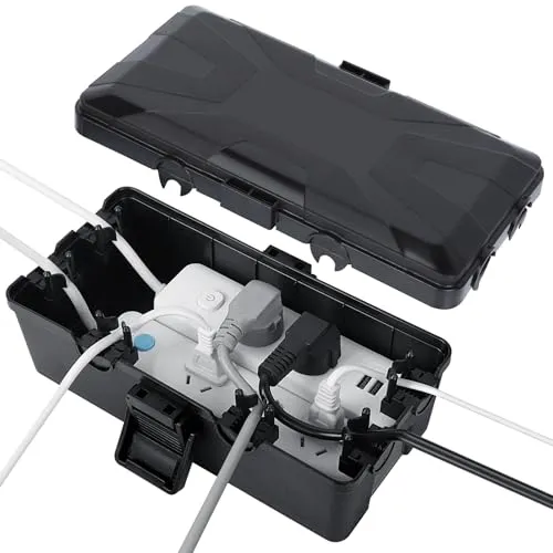 Cozary Wasserdichte Kabelbox, Abzweigdose Wasserdicht, IP54 Schutz, Stromkasten Außenbereich, Ideal zum Schutz von Verlängerungskabeln, Steckdosenleisten und Winkelsteckern(26.1x15x9.4cm)