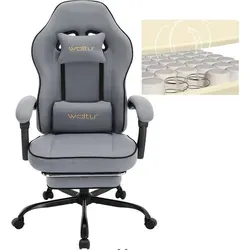 Woltu Gaming-Stuhl mit Kopfkissen und Fußstütze - Ergonomischer Bürostuhl mit breitem gepolstertem Sitz, ideal für lange Gaming-Sessions. Mit verstellbarer Rückenlehne, Lendenkissen und Fußstütze für optimalen Komfort.