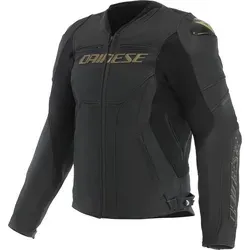Dainese Racing 5 S26 Lederjacke - Schwarz/Gold - Sportliche Passform - Hochwertige Motorradlederjacke mit ergonomischer Passform, Aluminiumschlidern und Belüftungsöffnungen für optimalen Komfort. Ideal für warme Tage und sicheres Fahren.