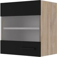 Flex Well Hängeschrank Capri mit Glastür - Küchenschrank in elegantem Schwarz matt, ideal für stilvolle Aufbewahrung und Platzersparnis in Ihrer Küche.