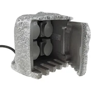 ChiliTec Gartensteckdose 21890, 4-fach, wetterfest - Steckdosen & Zubehör, 4-fach Steckdose mit spritzwassergeschütztem Gehäuse und 5 m Kabel, ideal für den Außenbereich und witterungsbeständig in eleganter Steinoptik.