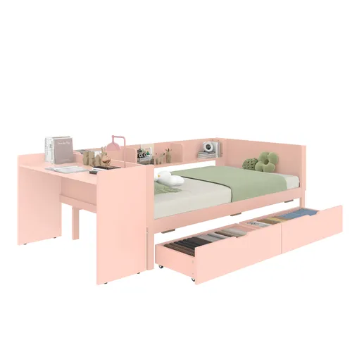 Jugendbett mit Schubladen, Lattenrost und Schreibtisch, 90x200 cm