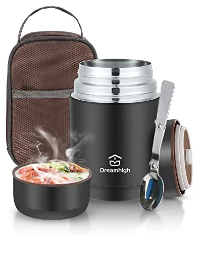 Dreamhigh® Thermobehälter für Essen 800 ml, Edelstahl Warmhaltebehälter Speisegefäß für Essen, Thermoskanne Essen Auslaufsicher, inkl. Löffel, 12 Stunden Heiß, 12 Stunden Kalt