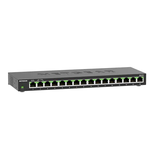 Netgear GS316 16-Port Gigabit Switch - 16x 10/100/1000 Mbit Gigabit Ethernet Switch im Metallgehäuse, lüfterlos für leisen Betrieb, ideal für Heimnetzwerke und kleine Büros, energieeffizient und plug-and-play.