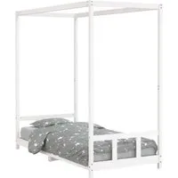 vidaXL Kinderbett Weiß 90x200 cm aus massivem Kiefernholz - Robustes Kinderbett aus massivem Kiefernholz mit Baldachin-Bettgestell für kreative Gestaltung und Privatsphäre. Ideal für Kinder ab 4 Jahren, einfaches Ein- und Aussteigen.