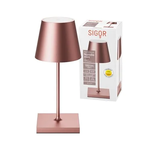 SIGOR Nuindie mini - Dimmbare LED Akku-Tischlampe - Tischlampen für drinnen & draußen, spritzwassergeschützt (IP54), 12 Stunden Leuchtdauer, kabellos mit Easy Connect aufladbar und zwei Farbtemperaturen für stimmungsvolles Licht.
