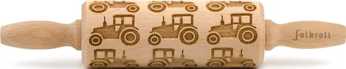 folkroll Teigroller 3D-Motiv-Teigrolle Massivholz, Traktor