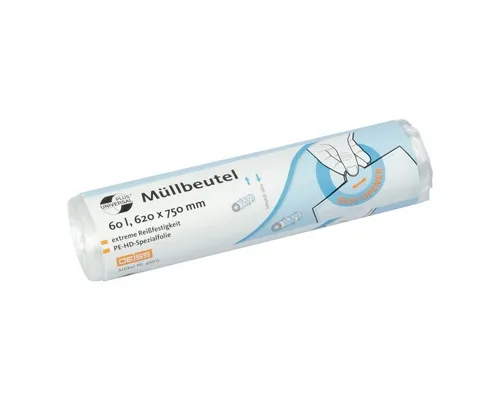 Deiss Müllbeutel UNIVERSAL PLUS®, extrem reißfest, 60 Liter, 20 Stück/Rolle, transparent