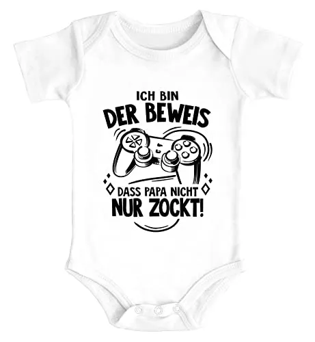 MoonWorks® Baby Body mit Spruch lustig Ich bin der Beweis dass Papa nicht nur zockt Spiele Konsole Bio-Baumwolle weiß 6-12 Monate