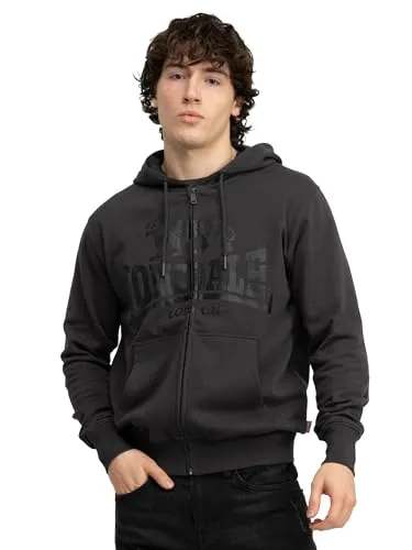 Lonsdale KRAFTY Herren Kapuzensweatjacke mit Reißverschluss schmale Passform, Anthracite/Black, XL
