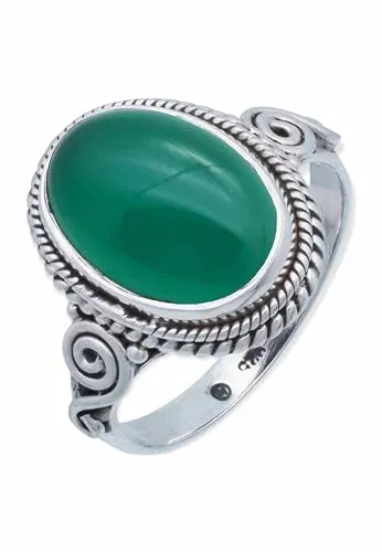 mantraroma Silber Ring Damen 925 grünen Onyx Edelstein grün ausgefallen verspielt