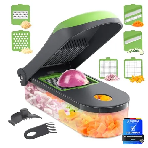 Ibergrif M521 Gemüseschneider, 6 in 1 Vegetable Chopper Multifunktionale, Gemüse Zerkleinerer Würfelschneider Slices 1200ml, BPA-Frei, Spülmaschinenfest, Gemüse Schneider for Fruits Vegetable