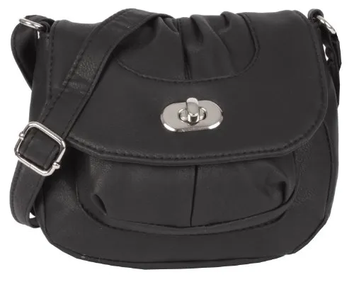 NEW BAGS Schultertasche Abendtasche Umhängetasche Überschlagtasche S mit Drehverschluss NB3039 Kunstleder 18cmx16cmx5cm (BxHxT) (Schwarz)