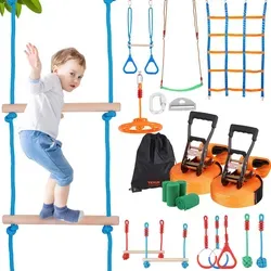 VEVOR Ninja Slackline Hindernisse Set - 2 x 15,24 m Slacklines, 226,8 kg Tragkraft, ideal für Outdoor-Hinderniskurse und vielseitigen Spielspaß