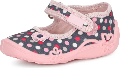 Ladeheid Mädchen Hausschuhe mit Klettverschluss und Einlegesohlen LAVI0001 (Jeans Punkte, 19 EU)