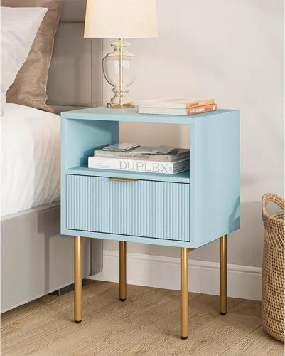 Moderner Nachttisch Blau mit Schublade und Ablage