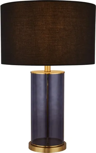 Searchlight Liberty Tischleuchte - Blaue Glasbasis mit schwarzem Schirm - Elegante Tischleuchte mit opulentem blauen Glassockel und schwarzem Stoffschirm. Ideal für Schlafzimmer und Wohnzimmer, schafft sie eine stilvolle Atmosphäre und ist vielseitig einsetzbar.