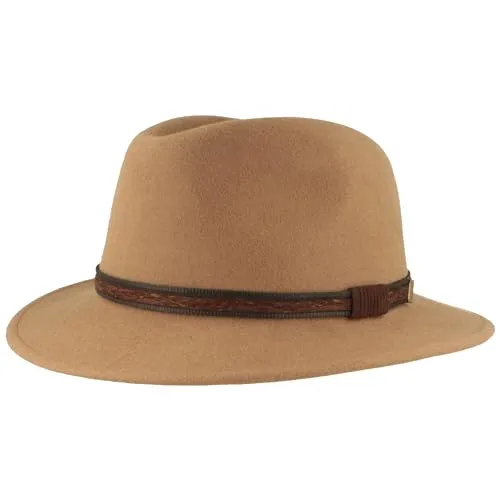 Breiter Outdoor Filz-Hut | Trekking-Hut | Wollhut aus 100% Wolle – Wasserabweisend & Faltbar – mit Ledergarnitur - Für Herren & Damen