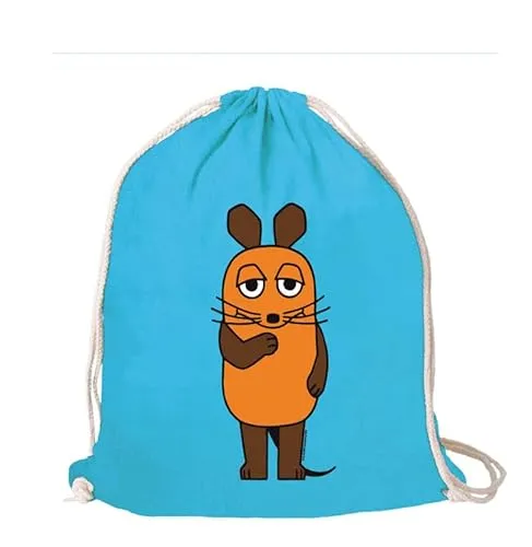 Logoshirt® Die Sendung mit der Maus I Maus I Stoffbeutel I bedruckt I blau I AZO-free I stabiler Kordelzug I Lizenziertes Design