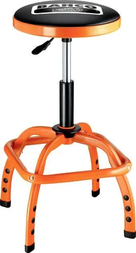 Bahco BLE305 Werkstatt-Drehhocker-Stuhl - Höhenverstellbarer Werkstatthocker (635-755 mm) mit drehbarem, gepolstertem Sitz und großer Fußablage, ideal für den Einsatz in Werkstätten.