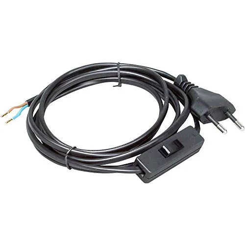 Kopp Euro-Zuleitung 2x0,75 mm³I Länge 2 m I mit Schnurzwischenschalter 1polig I schwarz I 140305098