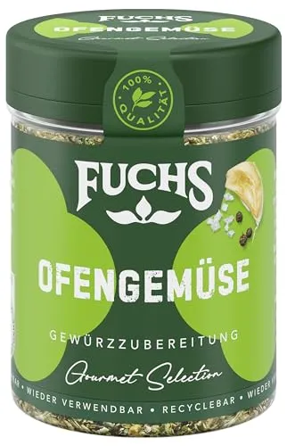 Fuchs Gewürze Gourmet Selection Mediterran – Ofengemüse Gewürzzubereitung, nachfüllbares Gewürz, Gewürzmischung mit ausgewählten Kräutern, für Brot, und weitere Gemüsearten, vegan, 50 g