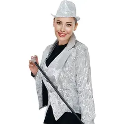 Party Factory Kostüm Pailletten Frack Damen - Silber XL, mit glitzernden Pailletten versetzt silberfarben XL