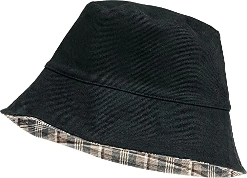 Caspar HT021 lässiger Unisex Sommer Fischerhut Bucket Hat zum Wenden Uni oder Karo Muster, Farbe:schwarz, Accessoires One Size:One Size