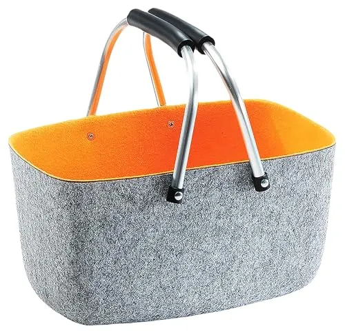 Kobolo Einkaufskorb Henkelkorb aus Filz grau/orange - Einkaufskorb aus robustem Filz mit Klapphenkeln, ideal für Einkäufe, Flaschenpfand oder die Aufbewahrung von Kleinigkeiten. Modernes Design und vielseitig einsetzbar!