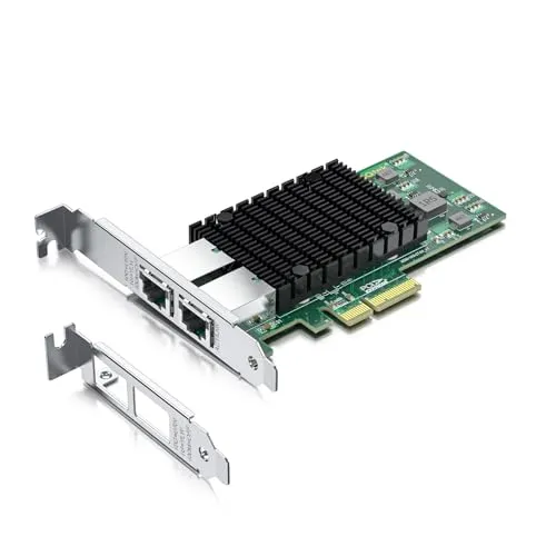 10Gtek 10Gb PCI-E NIC Network Card, Dual Copper RJ45 Port, with Intel X550-AT2 Controller, PCI Express Ethernet LAN Adapter Support Windows Server/Linux/ESX, Compare to Intel X550-T2