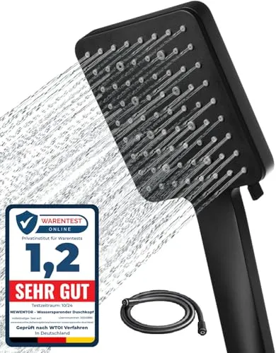 Newentor Duschkopf,Duschbrause mit Schlauch Schwarz, Duschschlauch mit Duschkopf, Handbrause Duschkopf Regendusche mit 6 Strahlarten