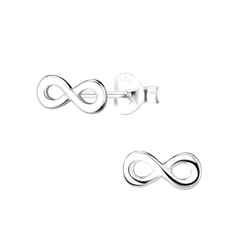 Monkimau - Infinity Ohrringe, Ohrstecker, Ohrschmuck - aus 925 Sterling Silber - für Damen und Mädchen - handgefertigt, hypoallergen und kleine Geschenkidee