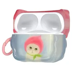 kwmobile In-Ear Kopfhörer Case für Apple Airpods Pro 2 / Pro 1 Hülle mit Karabiner - Headphones Case - Earphones Cover Etui - Katze mit Pfirsichhut - Blau