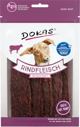 Dokas Rindfleisch getrocknet 70 g - 12 Stück Sparpaket für Hunde - Leckeres Rindfleisch für Hunde, ideal für abwechslungsreiche Snacks. 100% natürliche Zutaten ohne Zusatzstoffe, perfekt für das Training und als Belohnung.