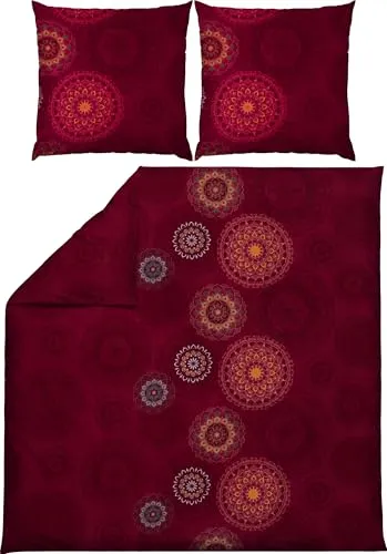 Erwin Müller Bettwäsche Flanell Mandala - Bordeaux 80x80 cm / 200x220 cm - Kuschelige Erwin Müller Flanell Bettwäsche mit fantasievollen Mandalas. Ideal für entspannte Nächte, temperaturregulierend und mit praktischem Reißverschluss für einfaches Beziehen.