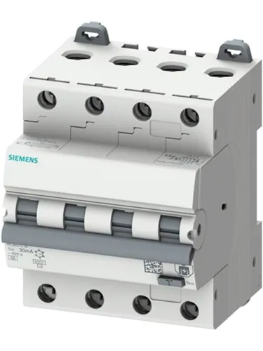 Siemens FI/LS 4P C16 6KA Typ A 30mA - FI/LS-Schalter, Typ A mit Fehlerstrom-Anzeige, 4-polig und 6kA Kurzschlussausschaltvermögen, ideal für zuverlässigen Schutz in elektrischen Anlagen.