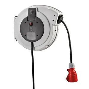 HEDI Federzugtrommel 16A 400V - KBZD15162T - Kabeltrommel mit Drehstromausführung, Thermoschutzschalter und 1,5 m Anschlussleitung. Ideal für trockene Umgebungen, maximale Leistung bis zu 5000 Watt.