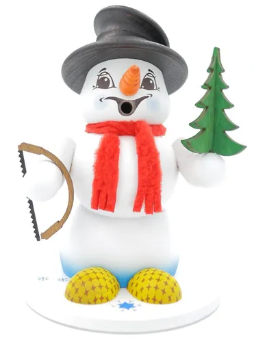 Kuhnert Erzgebirge Schneemann Räuchermann 19cm - Nussknacker - Handgefertigter Schneemann Räuchermann aus Holz, ideal für festliche Weihnachtsdekoration und stimmungsvolle Raumluft durch Räuchern.