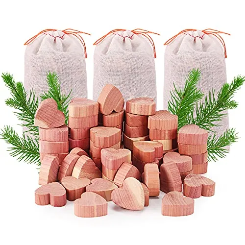 Yizhet Zedernhölzer Mottenschutz,50Pcs Mottenschutz Herzen aus Zedernholz,3 Pcs Zedernholz Duftsäckchen,Chemiefreie Mottenfalle,Natürlicher Mottenschutz für Kleiderschrank,Mottenfalle Kleidermotten