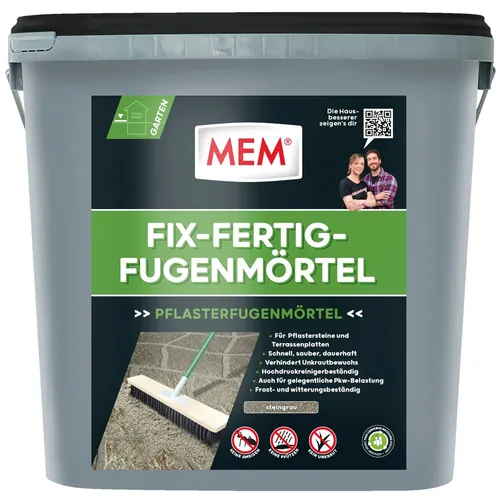 MEM Fix-Fertig-Fugenmörtel – Witterungsbeständig, Anwendungsfertig, Steingrau, 12,5 kg - Kleber & Mörtel für Fußböden, umweltfreundlicher Schutz gegen Unkrautbewuchs, ideal für Terrassen und Gartenwege, einfach zu verarbeiten in nur 30 Minuten.