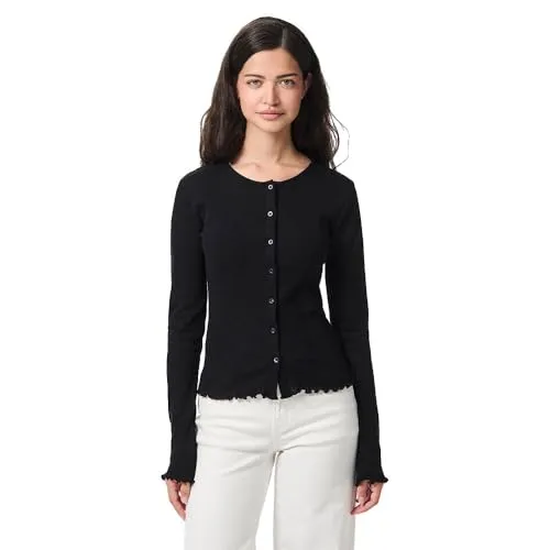 pieces Strickjacke PCMARIE LS POIN CARDIGAN JRS NOOS in Schwarz - Modische Strickjacke aus 100% Baumwolle, pflegeleicht und ideal für jeden Anlass, in taillenlanger Passform und mit gewelltem Abschluss.
