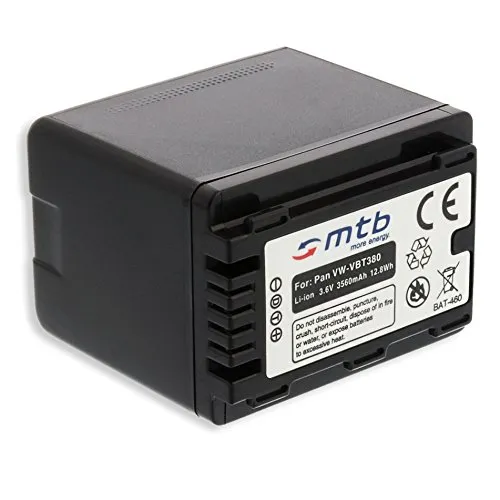 Ersatz-Akku VW-VBT380 kompatibel mit Panasonic HC-V500, V510, V520, W858, WX979... s. Liste! [3.6V - 3560mAh - mit Infochip, Restlaufanzeige unterstützt]
