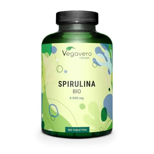Spirulina Bio | 4000 mg | Höchste Dosis pro Tablette | Laborgeprüft | Vegan & Ohne Zusatzstoffe | 3,9% Phycocyanin | 300 Stück | Deutsche Produktion von Vegavero