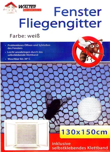 Walter Insektenschutz-Fensterrahmen - Fliegengitter für frische Luft ohne Insekten - Fliegengitter, ideal für Sommerabende. Einfache Montage ohne Bohren dank selbstklebendem Klettband. Schützen Sie Ihr Zuhause vor lästigen Insekten und genießen Sie frische Luft!