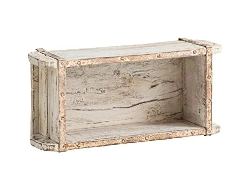 Woodkings® Dekokiste Aufbewahrungsbox Ziegelform weiß Backsteinform Altholz mit Metallbeschlägen Holzbox White Washed Gartendeko Shabby Holzkiste Herbstdeko Geschenkidee Weihnachtsdeko Gewürzregal