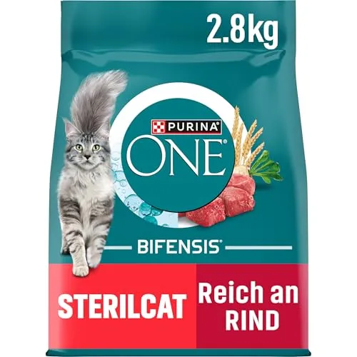 PURINA ONE BIFENSIS STERILCAT Katzenfutter - Trockenfutter für sterilisierten Katzen, reich an Rind und mit einzigartiger BIFENSIS Formel zur Stärkung der Abwehrkräfte. Ideal für gesunde Harnwege und einen aktiven Lebensstil.