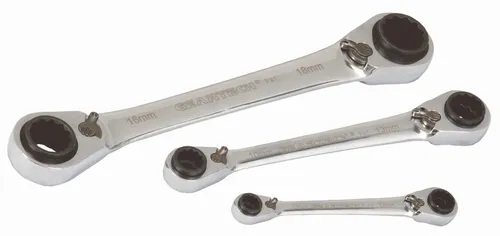 Projahn GearTech Doppelring-Ratschenschlüssel-Set 4-in-1 - Ratschenschlüssel-Set mit 3 Teilen, umschaltbar und zweiseitig für flexibles Arbeiten, ideal für Heimwerker und Profis.